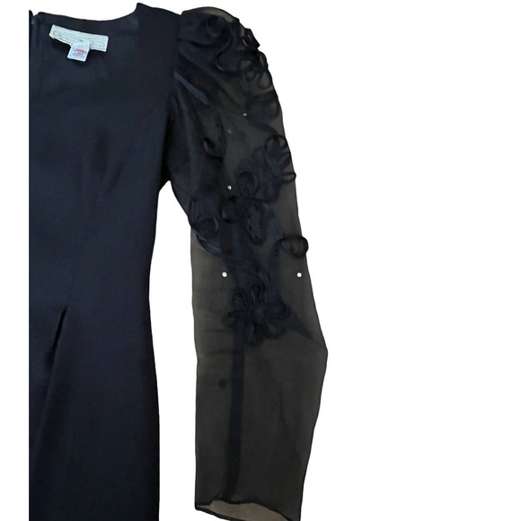 Maya Jornot For Michael Marcella Black Dress Embroider Design 3/4 Sleeve 8 VTG - Picture 4 of 16